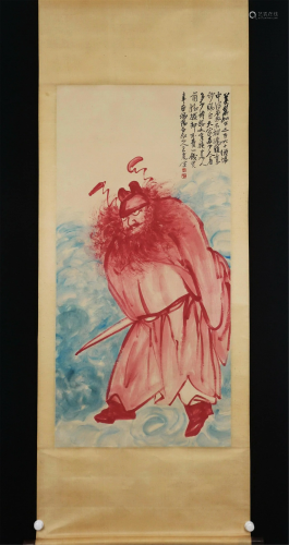 A CHINESE PAINTING OF ZHONG KUI WITH SWORD