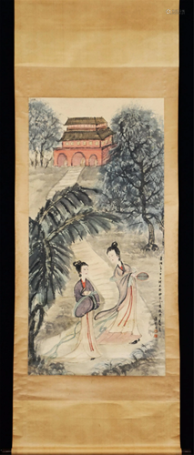 A CHINESE PAINTING OF TWO BEAUTIES OUTING