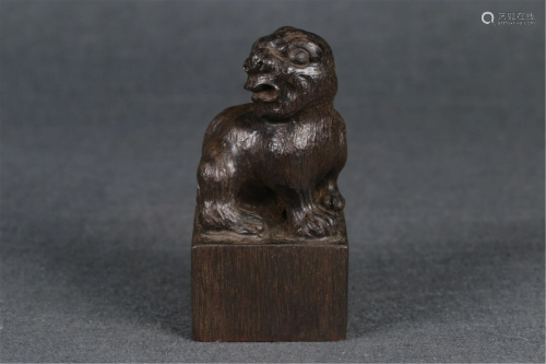 A CHENXIANG WOOD CARVED BEAST SEAL