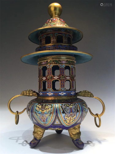 A PAGODA SHAPE CLOISONNE ENAMEL INCENSE BUR…