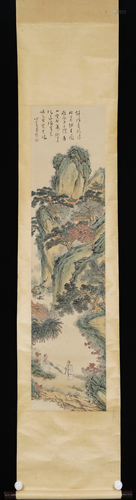 A CHINESE PAINTING OF FIGURES AMONG LANDSCAPE