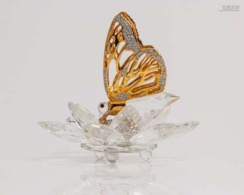 A Swarovski Silver Crystal - Gold Butterfly, 4 in. (10 cm)