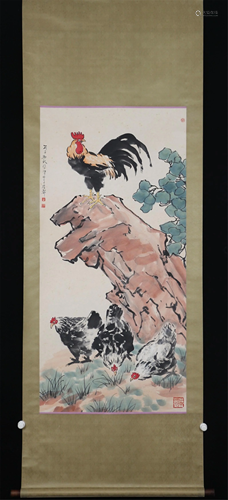 A CHINESE PAINTING OF CHICKENS