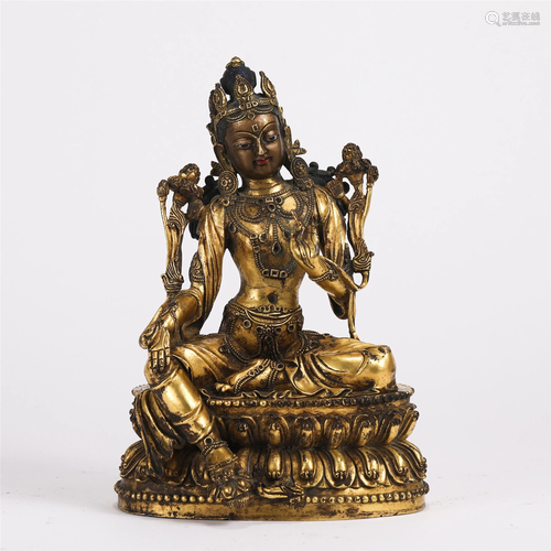 A GILT BRONZE SEATED AVALOKITESVARA