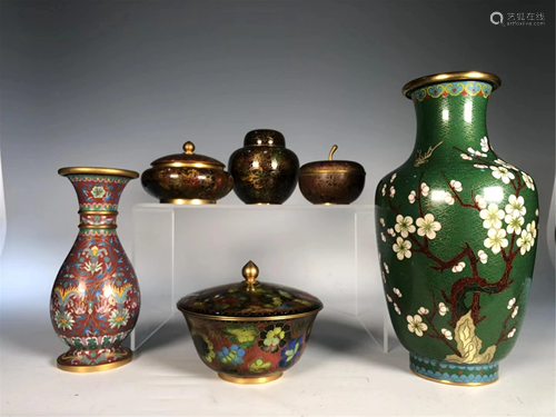 SET OF CLOISONNE VESSELS