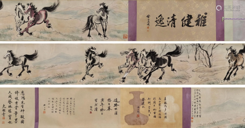 A CHINESE PAINTING OF GALLOPING HORSES