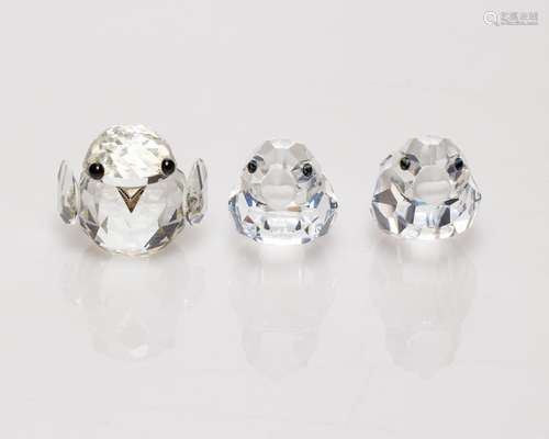 Three Swarovski Crystal figures of small Birds,