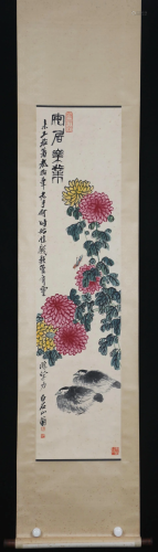 A CHINESE PAINTING OF CHRYSANTHEMUMS AND BIRDS