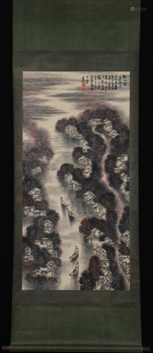 A CHINESE PAINTING OF RIVERSIDE VILLAGE