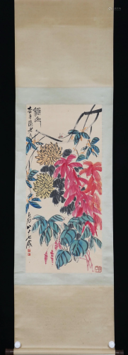A CHINESE PAINTING OF AUTUMN FLOWERS