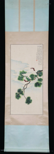 A CHINESE PAINTING OF BATS AND PINE