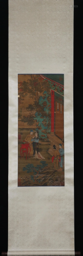 A CHINESE PAINTING DEPICTING FIGURES STORY