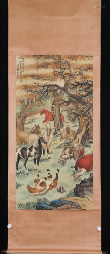 A CHINESE PAINTING OF EIGHT HORSES