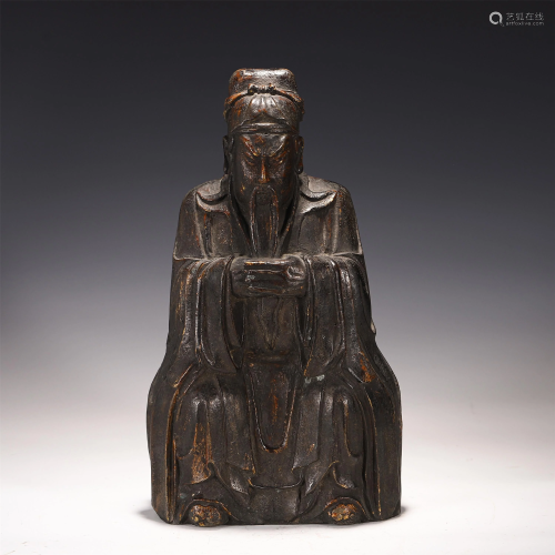 A CARVED GOD OF WEALTH STATUETTE
