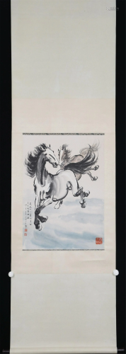 A CHINESE PAINTING OF TWO GALLOPING HORSES
