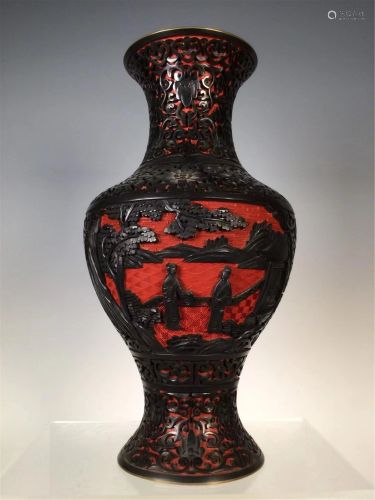 A CARVED LACQUER FIGURES STORY VASE