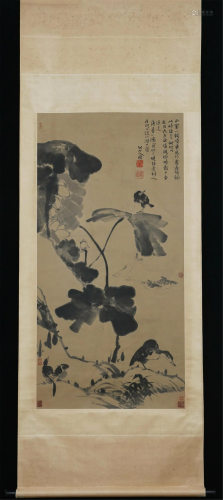 A CHINESE PAINTING OF BIRDS AND LOTUS