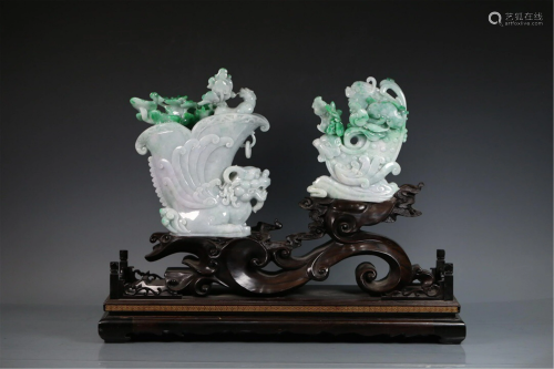 A JADEITE CARVED TABLE DECORATION