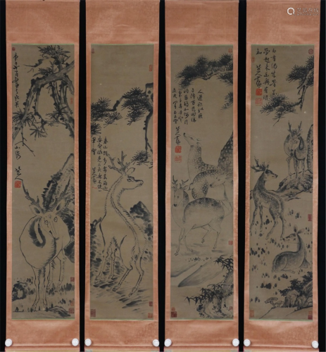A SET OF FOUR CHINESE PAINTING HANGING SCROLLS