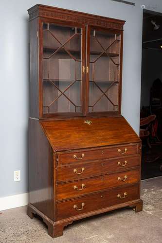 A George III mahogany fall front bureau bookcase. 42 x 22 x ...