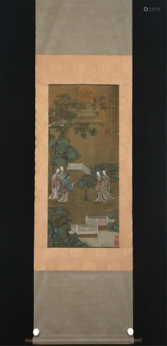 A CHINESE PAINTING DEPICTING BEAUTIES IN THE GARDEN