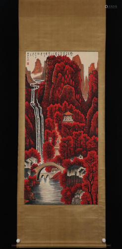 A CHINESE PAINTING OF AUTUMN SCENERY AND FIGURES