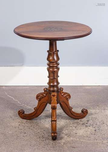 An antique inlaid rosewood side table.