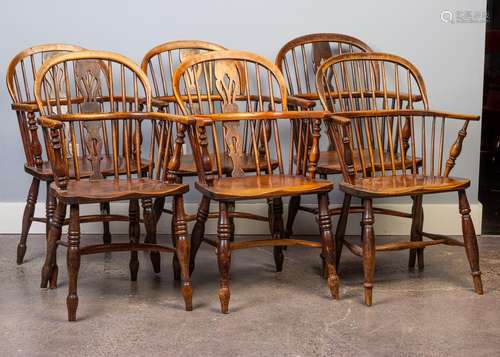 A set of six Windsor elm and ash dining chairs,