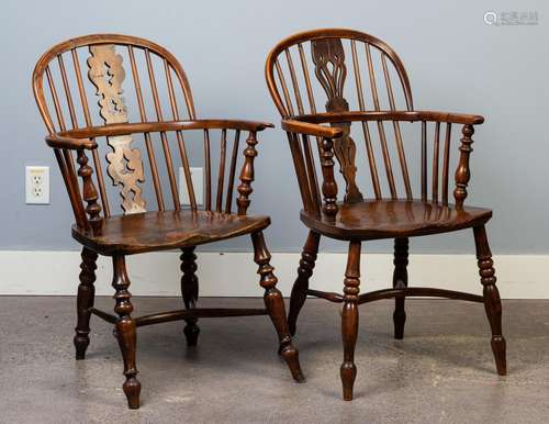 Two yew-wood and elm Windsor armchairs,