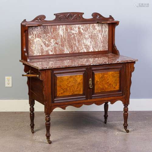 A brown marble top walnut washstand, 48 x 42 x 20 1/8 in. (1...