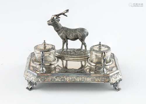 A floral engraved silver-plated inkstand, 5 x 7 x 5 in. (12....