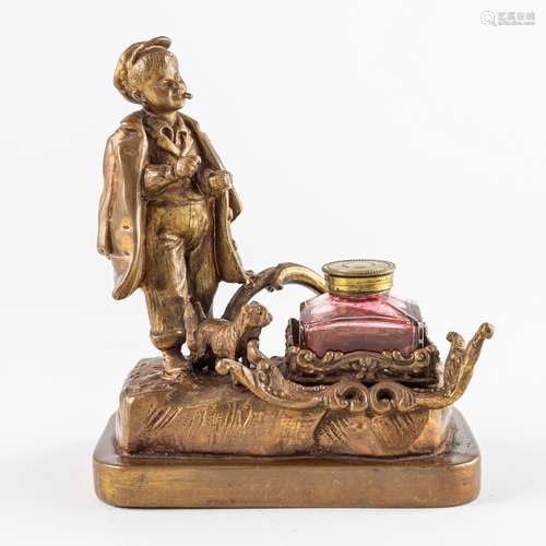 A brass inkstand, 6 1/2 x 5 1/2 x 4 in. (16.5 x 14 x 10 cm)