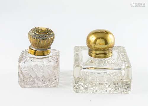 A two large cut glass inkwells, 5 x 5 x 5 in. (12.5 x 12.5 x...