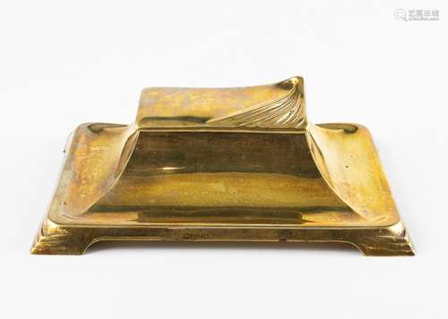 A bronze and brass inkstand, 2 3/4 x 8 1/2 x 6 in. (7 x 21.5...