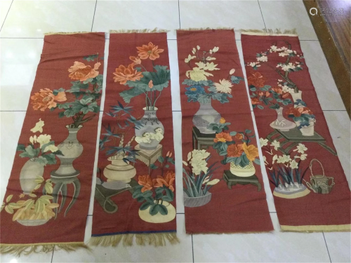GROUP OF FOUR FLORAL EMBROIDERIES