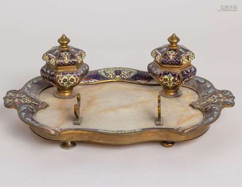 A champleve enamel disk stand,