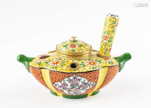 An oval Limoges porcelain hand painted inkwell, 4 1/2 x 6 x ...