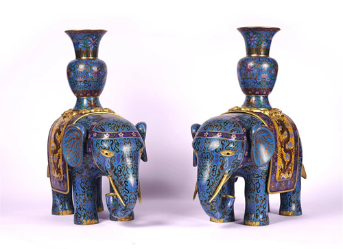 PAIR OF CLOISONNE ENAMEL ELEPHANT DECORATIONS