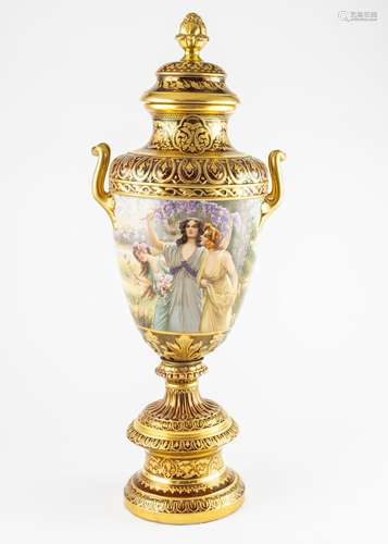 A Vienna porcelain urn form vase and cover, 28 1/2 in. (72 c...