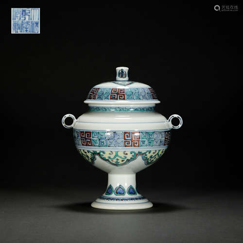 Blue and White Kiln Two Ears Vase from Qing