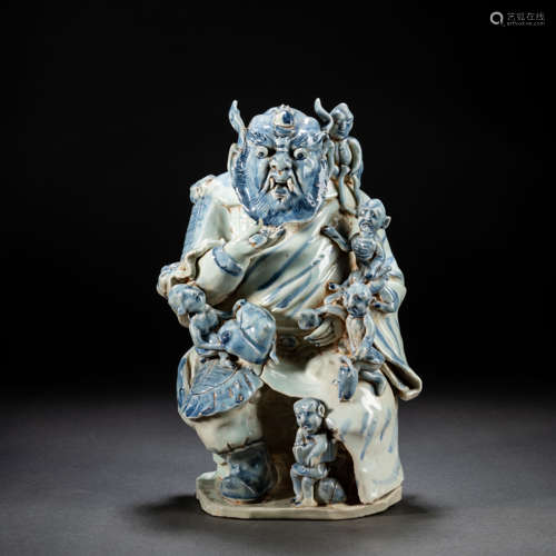 Blue and White Kiln ZhongKui Statue from Yuan