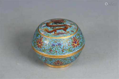 A BRONZE CLOISONNE DRAGON BOX AND COVER