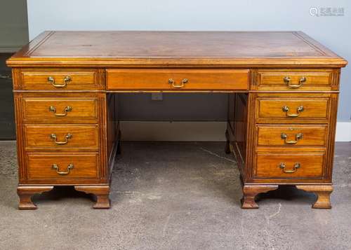 A mahogany double pedestal partner's desk, 66 x 42 x 32...