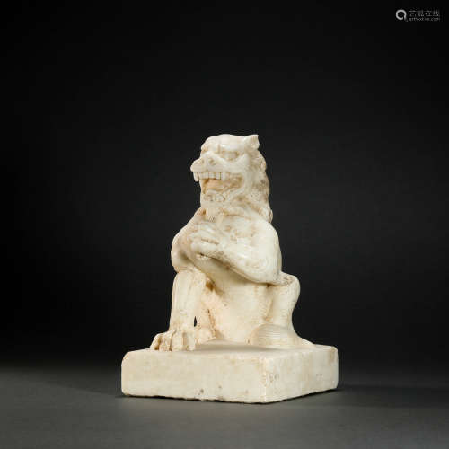 White Marble Stone Carved Lion Statue from Tang