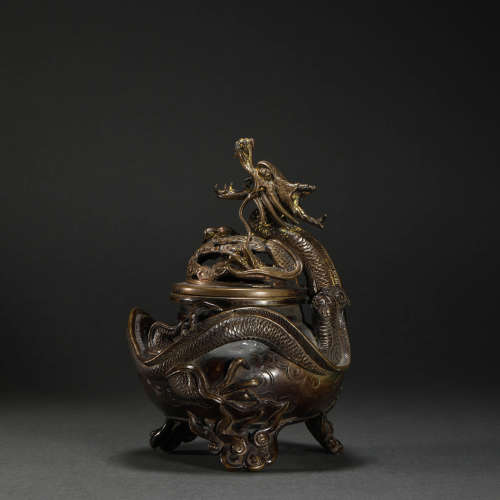 Copper and Golden Censer with Dragon Grain from Qing