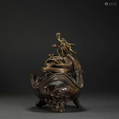 Copper and Golden Censer with Dragon Grain from Qing