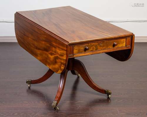 A late Georgian mahogany pembroke table, 44 x 48 x 28 1/2 in...