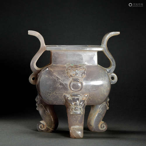 Agate Three Footed Censer with Beast Face from Liao