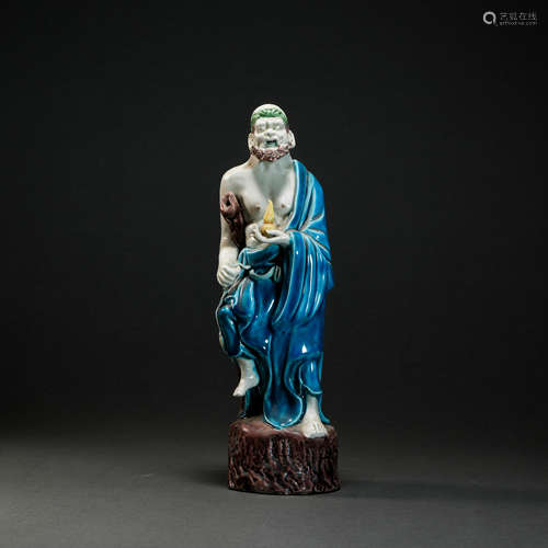 Blue Glazed Arhat Statue from Qing