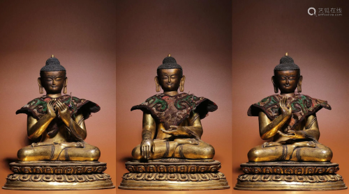 GROUP OF THREE GILT BRONZE BUDDHA STATUETTES
